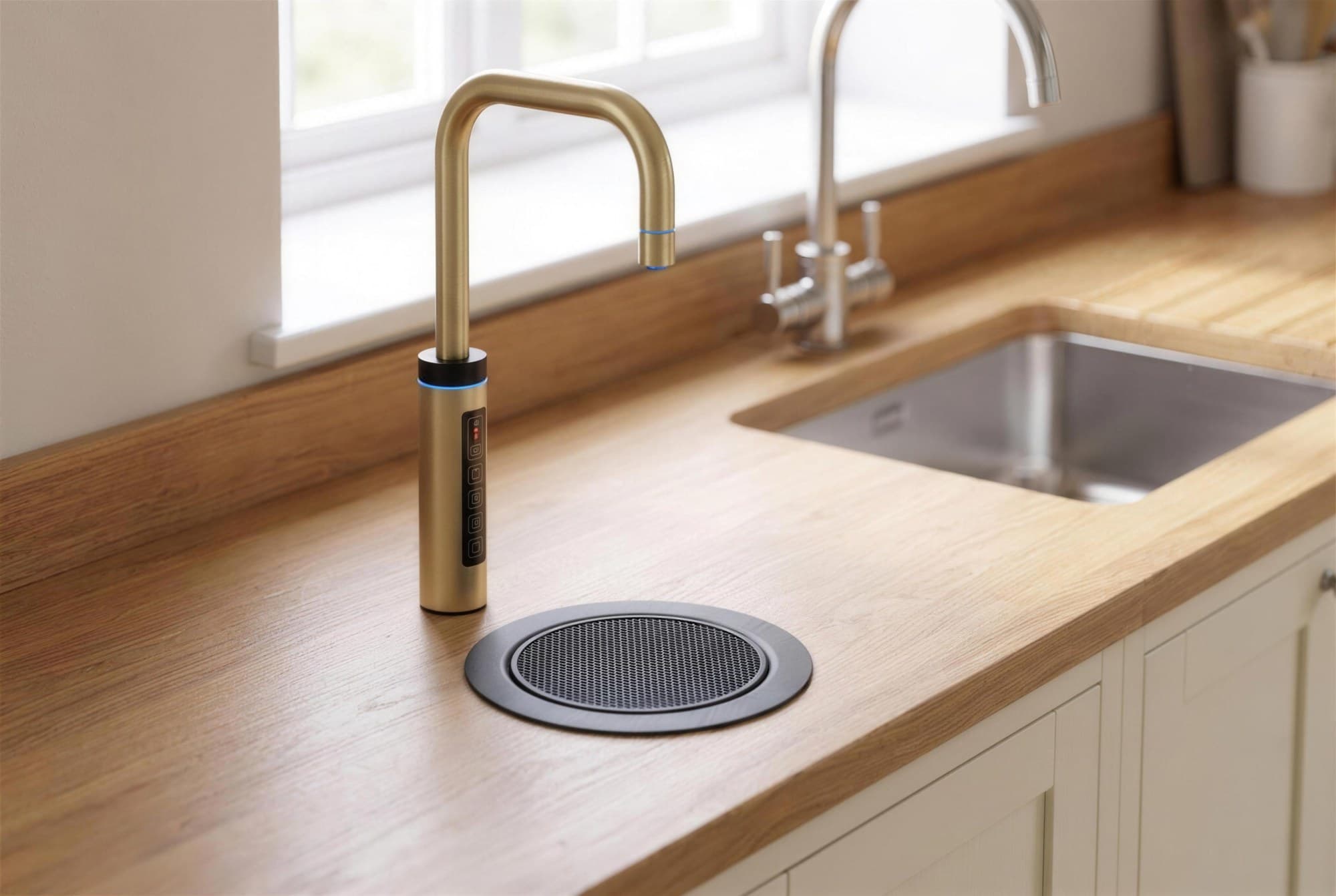 S1 Touch tap, Gold, timber worktop
