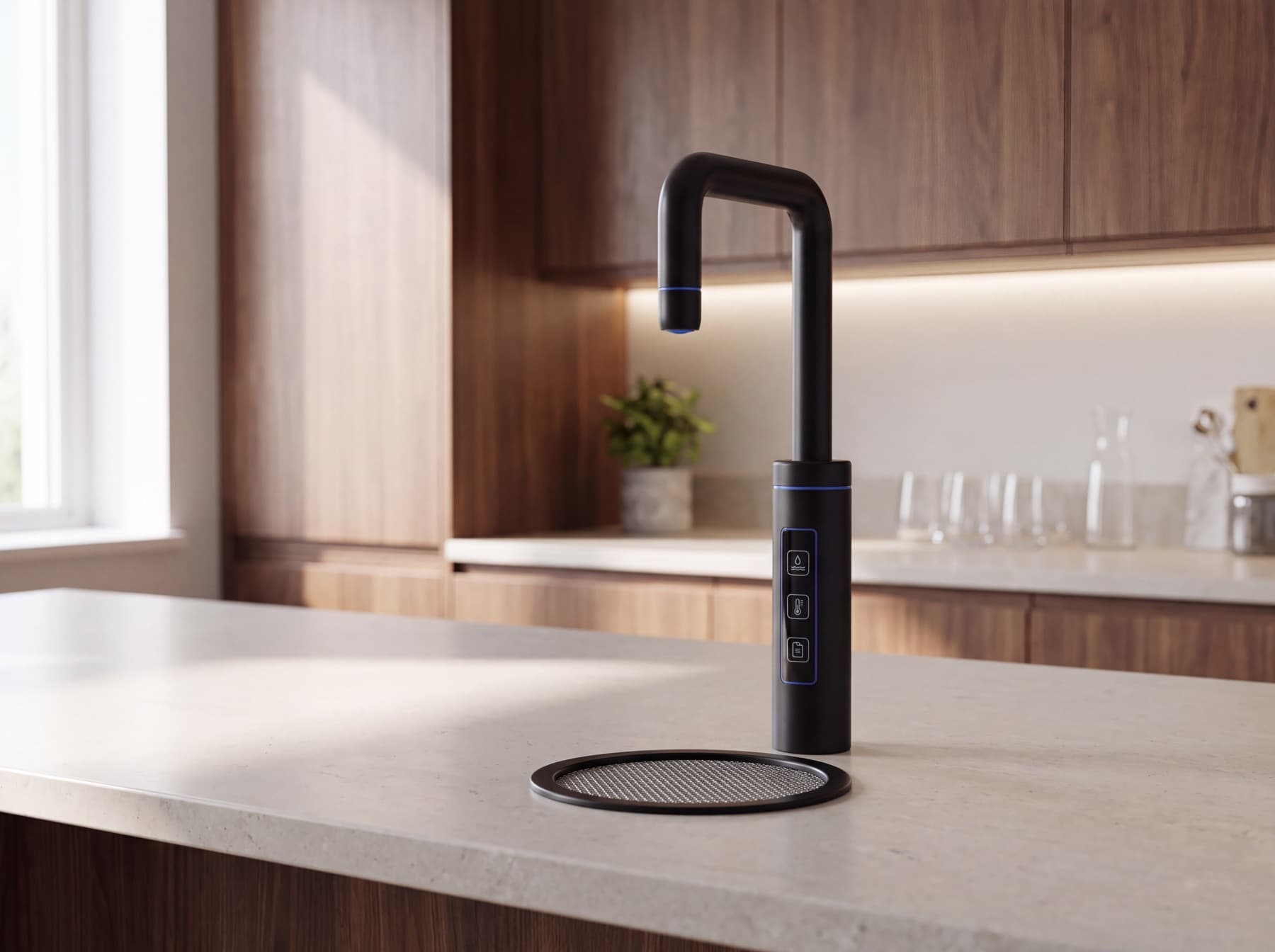 RoyalFlow smart tap installed on a stone worktop at an office tea point