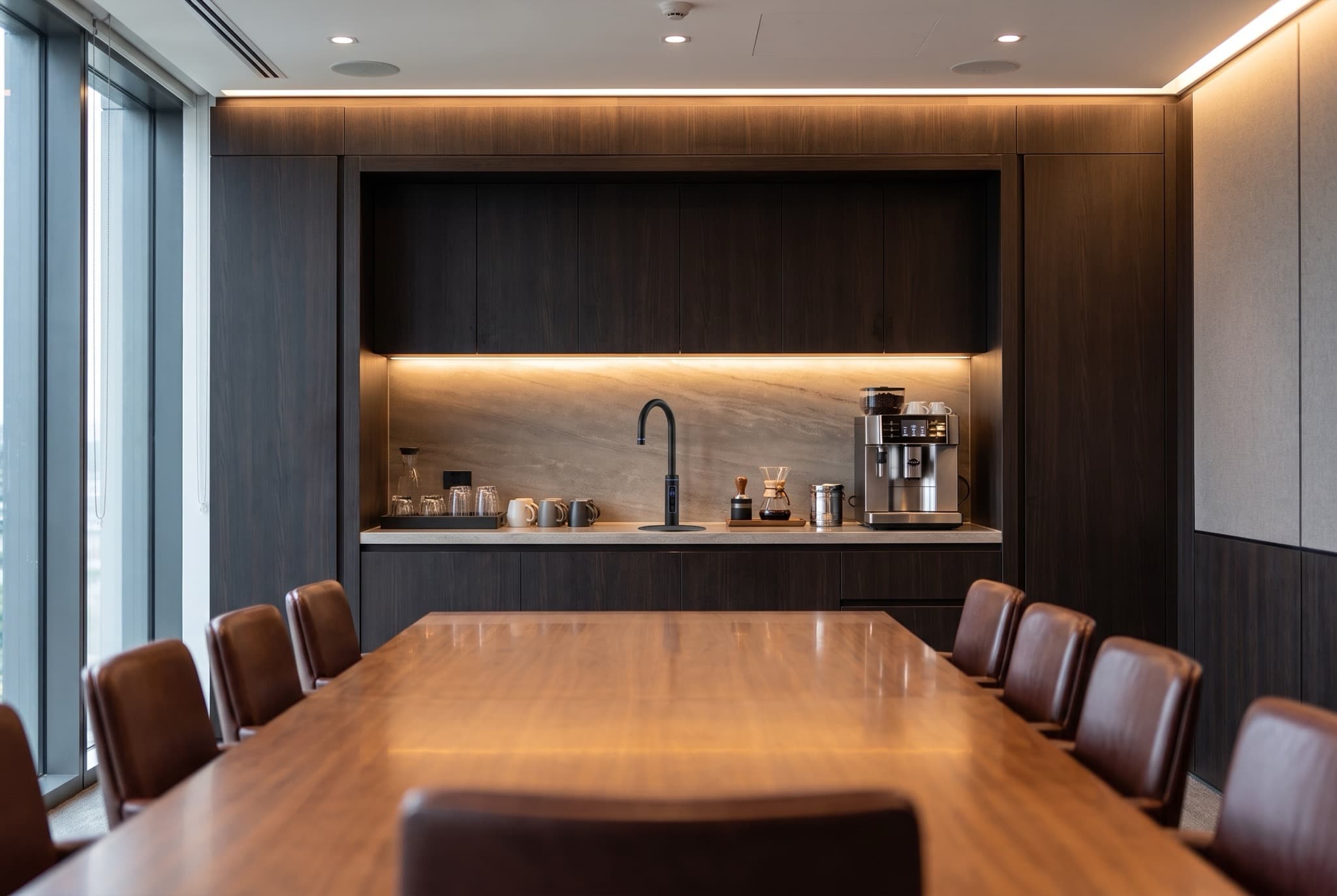 RoyalFlow tap serving a boardroom coffee station
