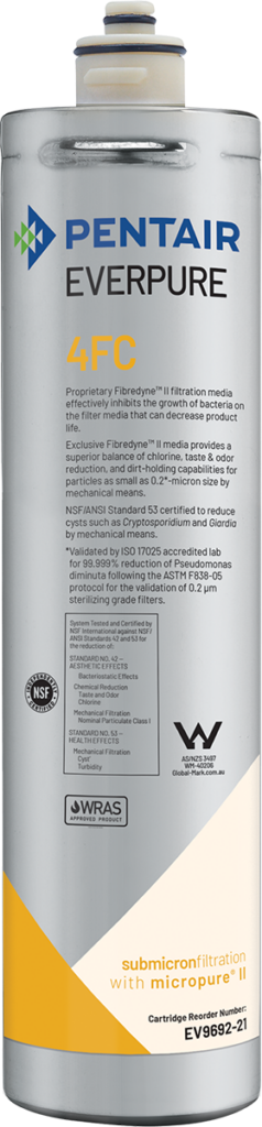 Pentair Everpure 4FC Fibredyne II cartridge (reorder code EV9692-21) for commercial coffee and ice filtration in Saudi Arabia.